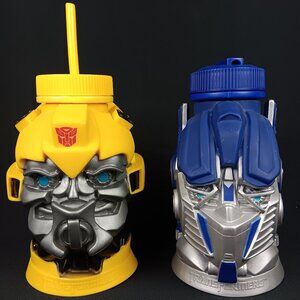 Transformers Bumblebee Optimus Prime Head Plastic Cup Mug Hasbro